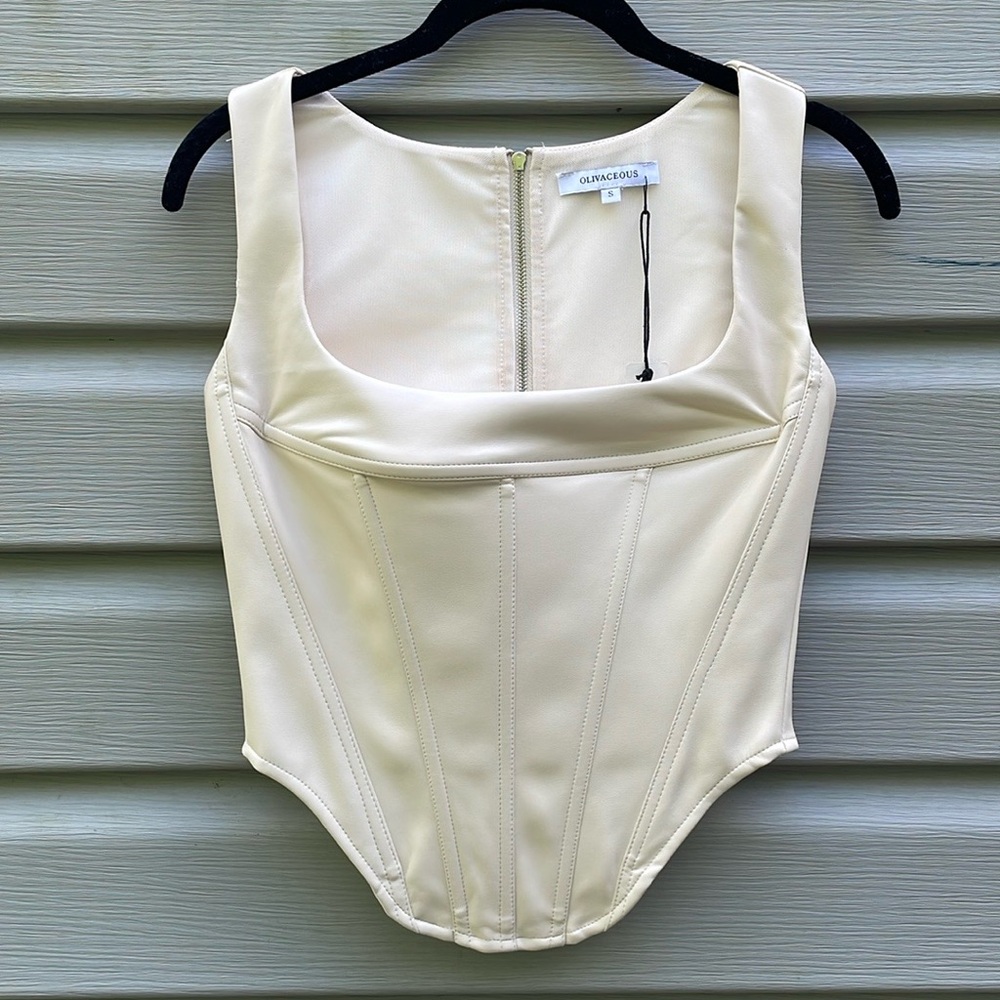 Ivory Faux Leather Corset Crop Top